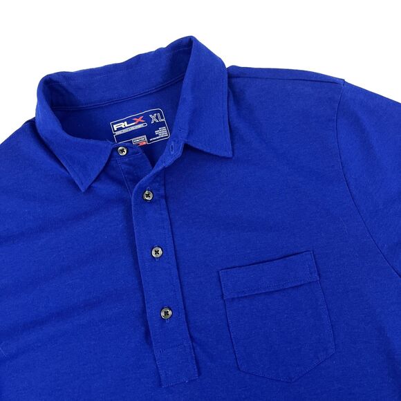 Mens Ralph Lauren RLX Short Sleeve Polo Shirt Size XL Blue Polyester Cotton - Picture 1 of 7